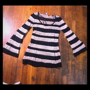 Crochet Sweater - Navy and Beige